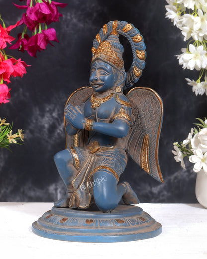 Brass Superfine Garuda Statue in Namaskar Mudra – 12.5 Inch (5 Kg) Blue sand Patina - Budhshiv.com