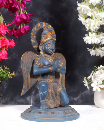 Brass Superfine Garuda Statue in Namaskar Mudra – 12.5 Inch (5 Kg) Blue sand Patina - Budhshiv.com