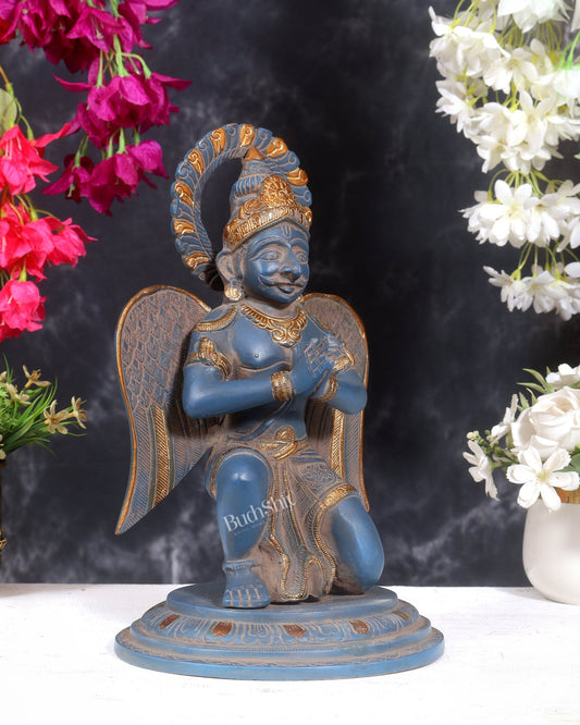 Brass Superfine Garuda Statue in Namaskar Mudra – 12.5 Inch (5 Kg) Blue sand Patina - Budhshiv.com