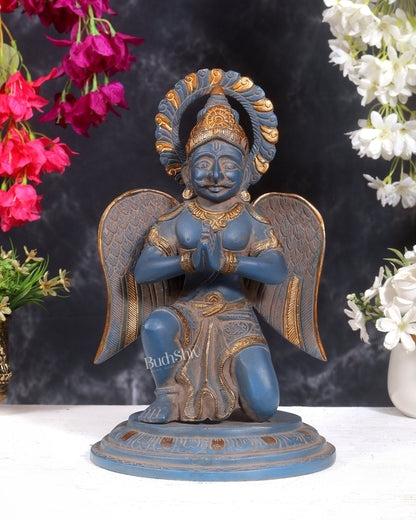 Brass Superfine Garuda Statue in Namaskar Mudra – 12.5 Inch (5 Kg) Blue sand Patina - Budhshiv.com