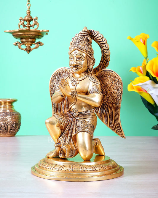 Brass Superfine Garuda Statue in Namaskar Mudra – 12.5 Inch (5 Kg) - Budhshiv.com