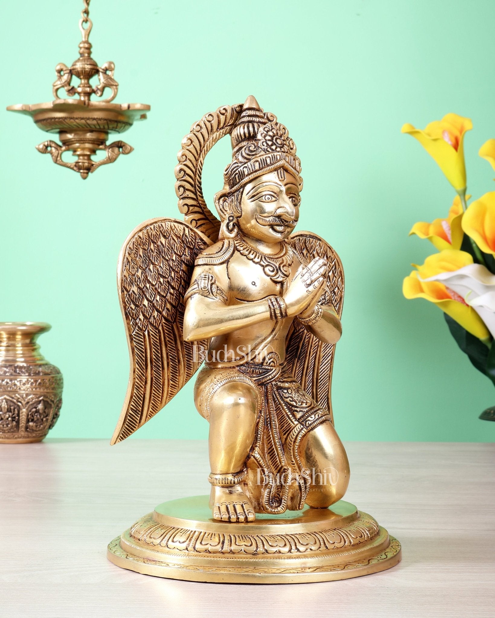 Brass Superfine Garuda Statue in Namaskar Mudra – 12.5 Inch (5 Kg) - Budhshiv.com