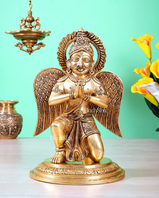 Brass Superfine Garuda Statue in Namaskar Mudra – 12.5 Inch (5 Kg) - Budhshiv.com