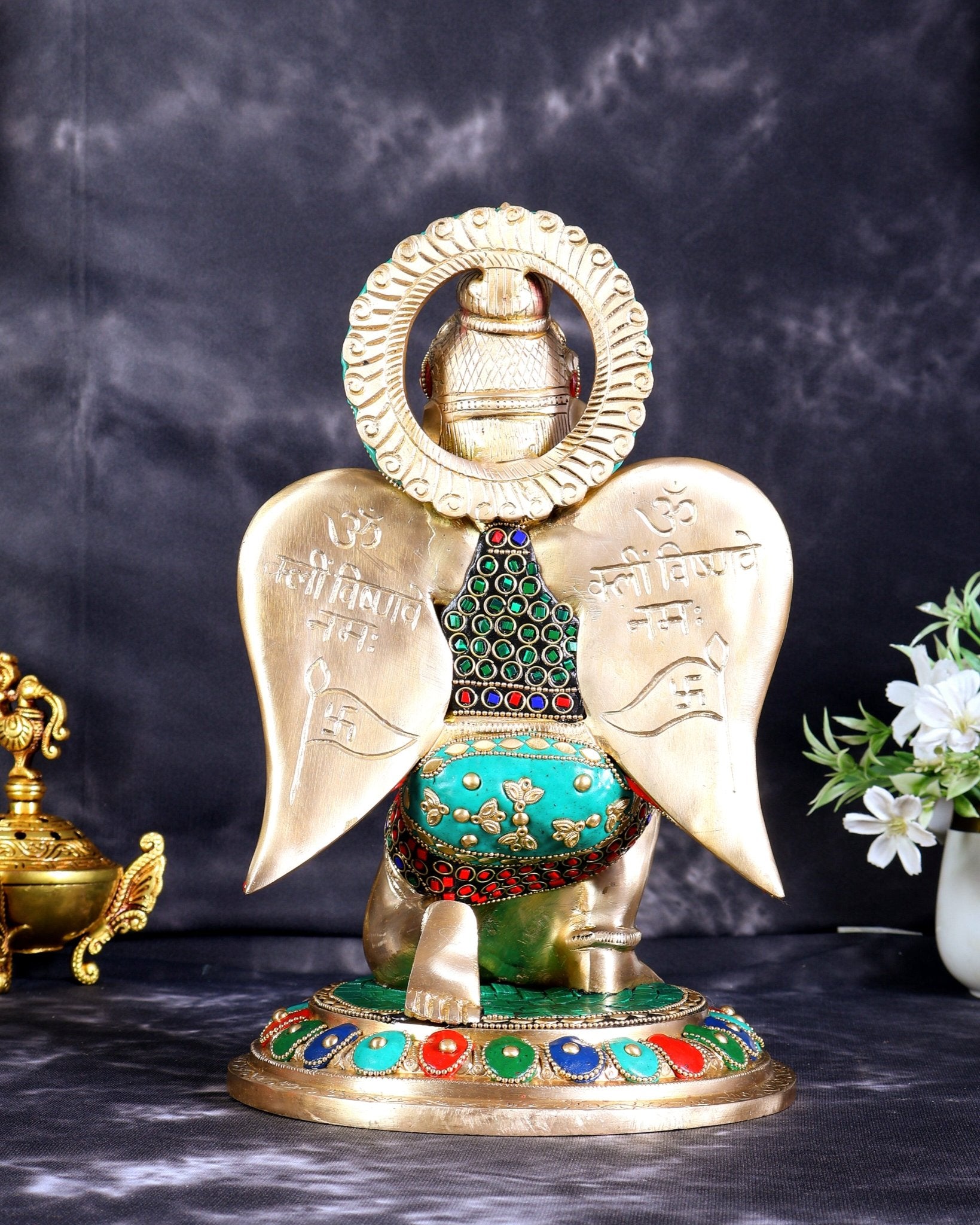 Brass Superfine Garuda Statue in Namaskar Mudra – 12.5 Inch with meenakari - Budhshiv.com