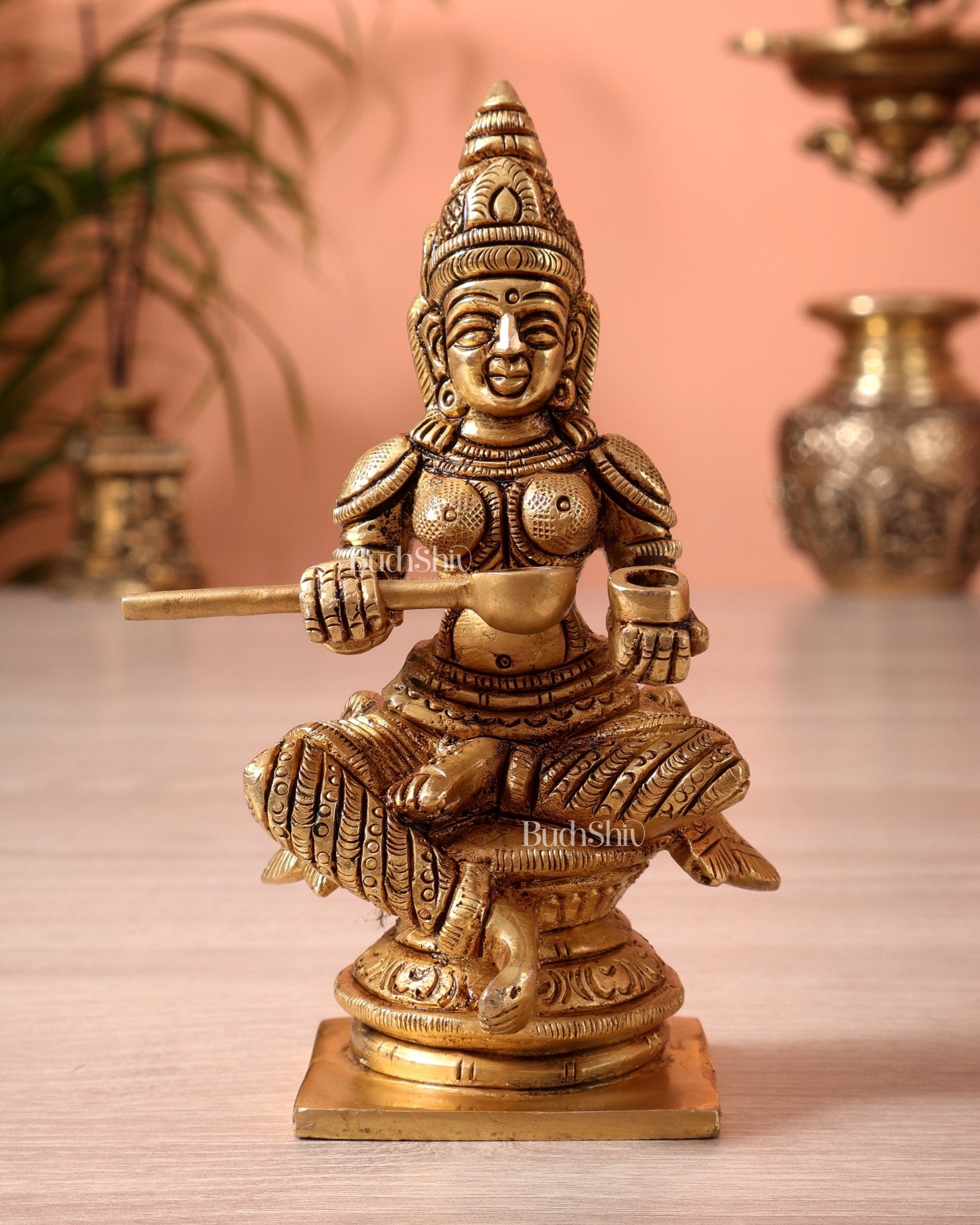 Brass Superfine Goddess Annapurna Idol (5 Inch, 563 gm) - Budhshiv.com