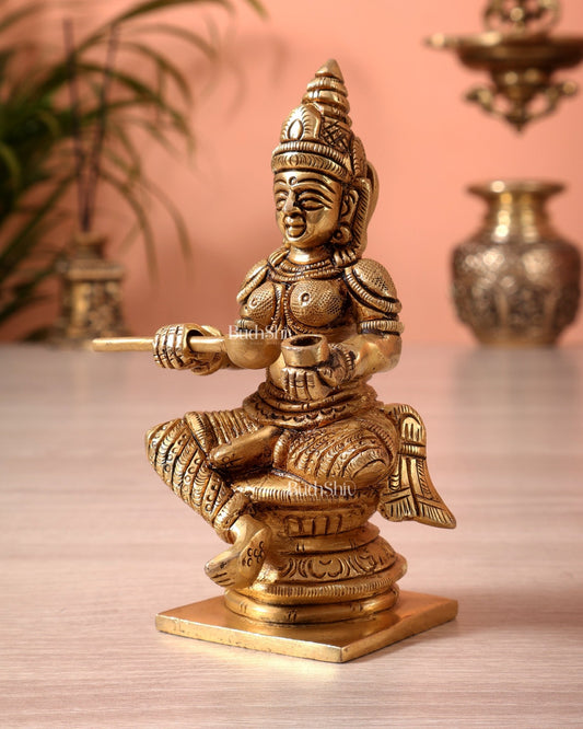 Brass Superfine Goddess Annapurna Idol (5 Inch, 563 gm) - Budhshiv.com
