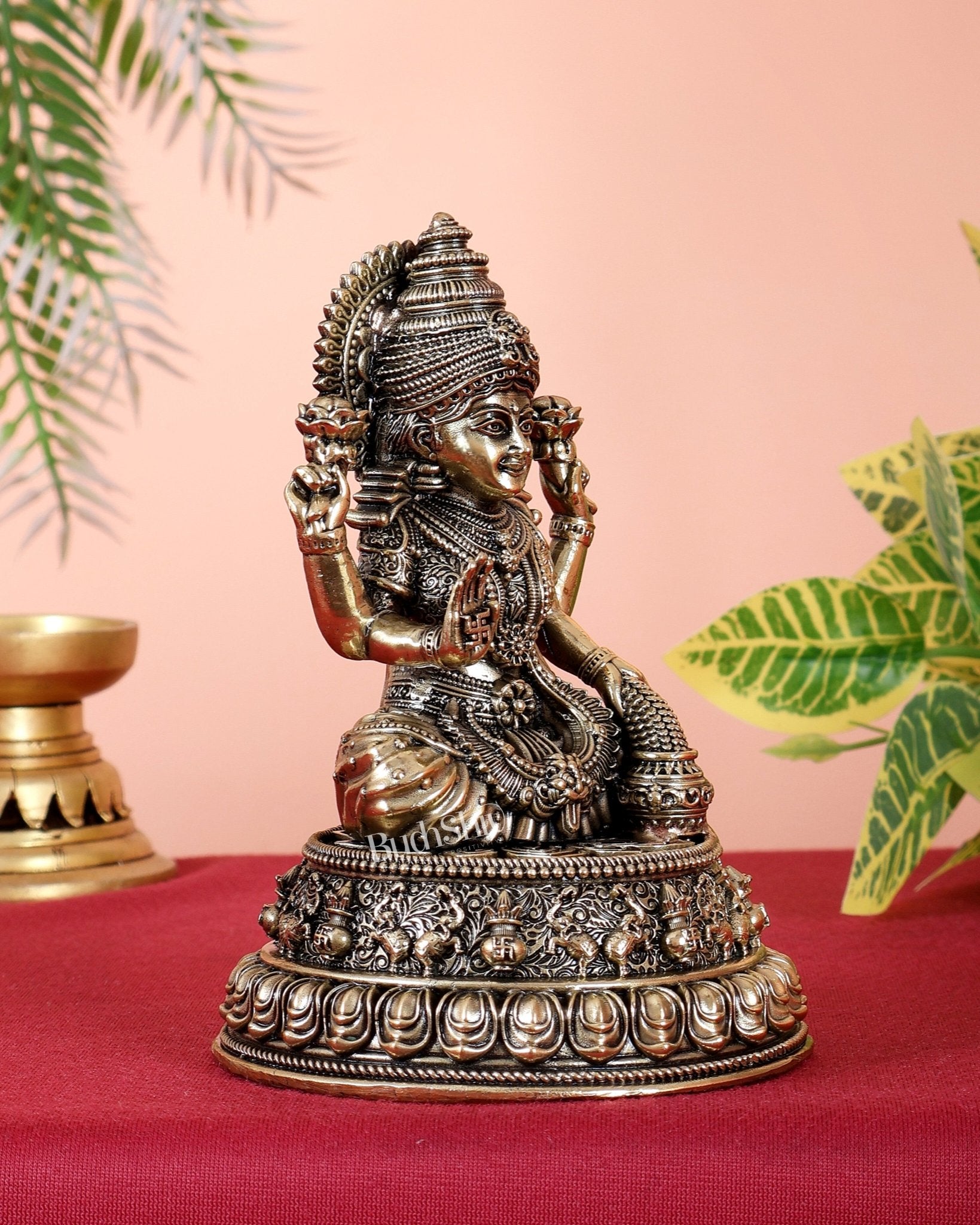 Brass Superfine Goddess Dhan Lakshmi Idol – 5 Inch Auspicious Wealth Statue - Budhshiv.com