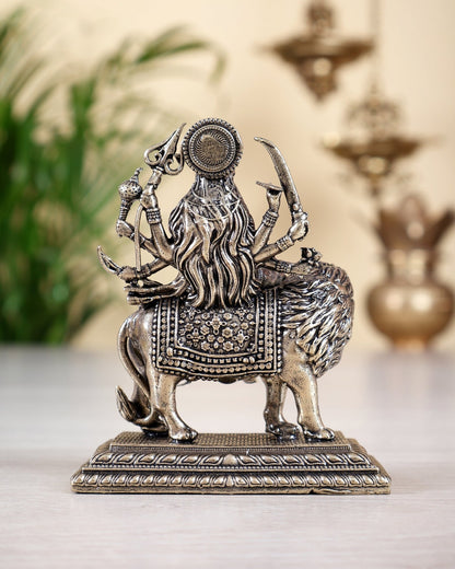 Brass Superfine Goddess Durga Ambe Mata on Lion Idol with Base 3.5 inch - Budhshiv.com