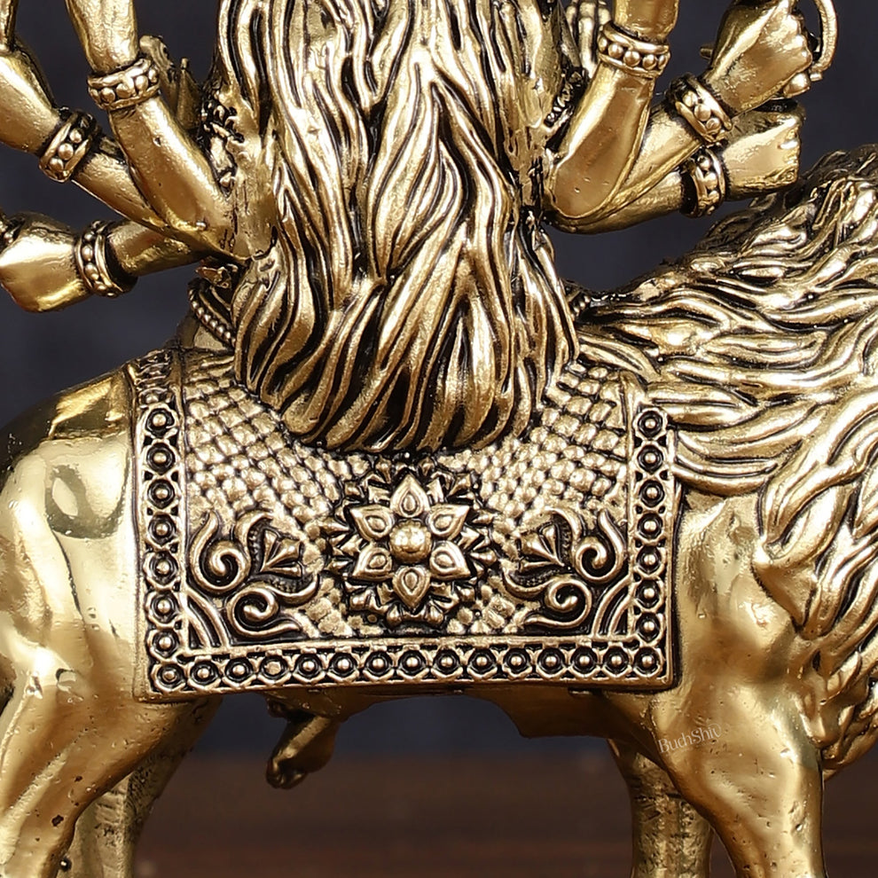 Brass Superfine Goddess Durga Ambe Mata Sitting on Lion - 6" Tall ...