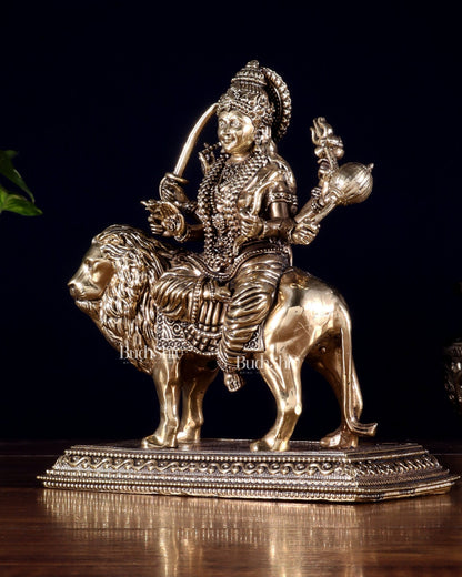 Brass Superfine Goddess Durga Idol – Sherawali Mata Murti with Base 7" - Budhshiv.com