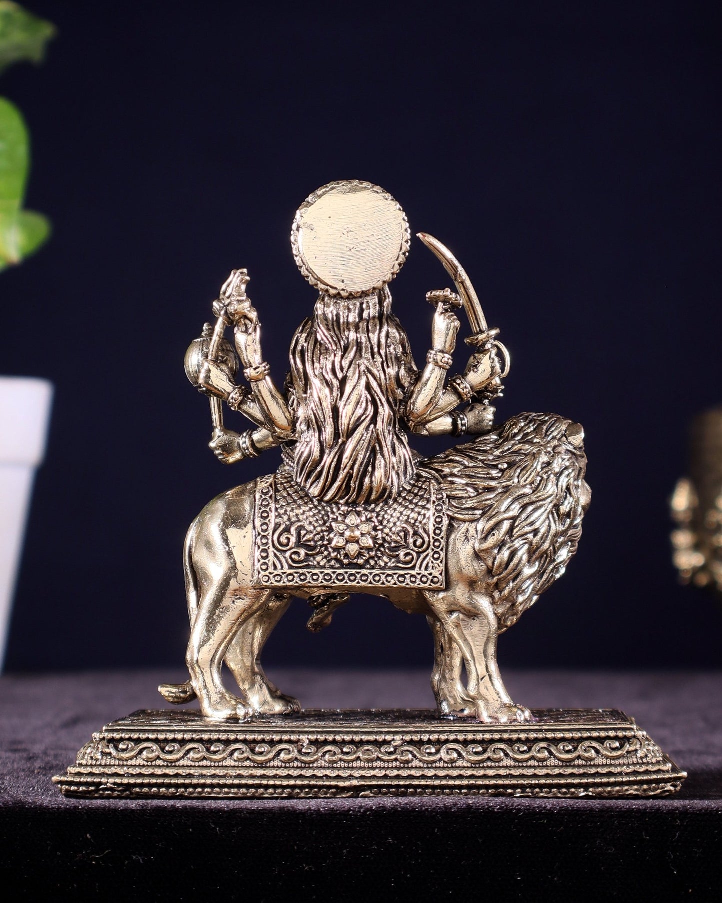 Brass Superfine Goddess Durga on Lion Idol – 5" Height, Intricate Work - Budhshiv.com