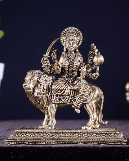 Brass Superfine Goddess Durga on Lion Idol – 5" Height, Intricate Work - Budhshiv.com