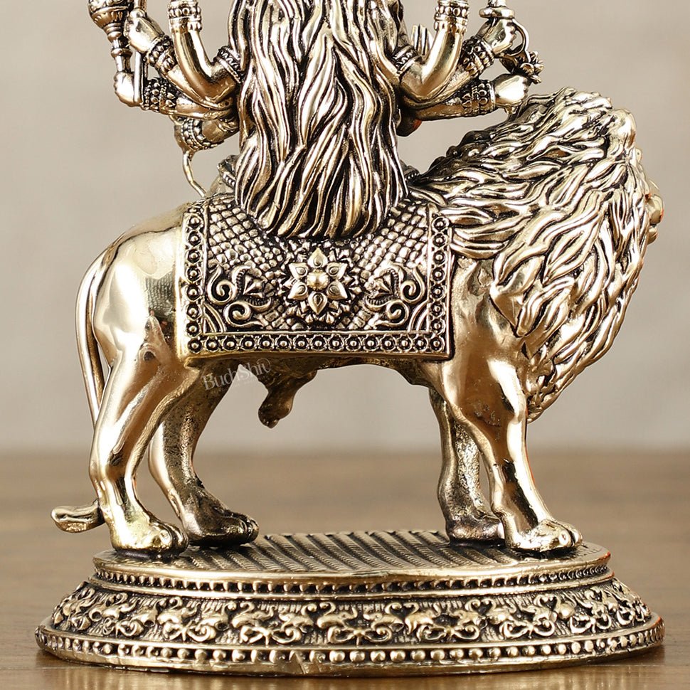 Brass Superfine Goddess Durga on Lion Idol with Base - 5.5 Inch - Budhshiv.com