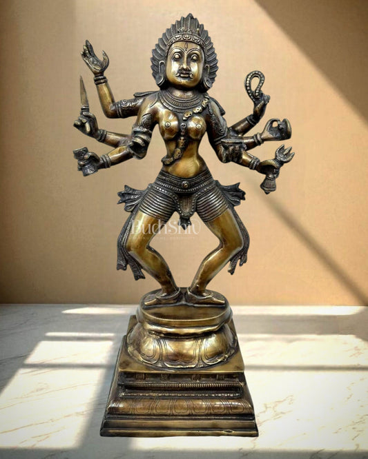Brass Superfine Goddess Kali as Bhairavi statue 24" Antique finish - Budhshiv.com