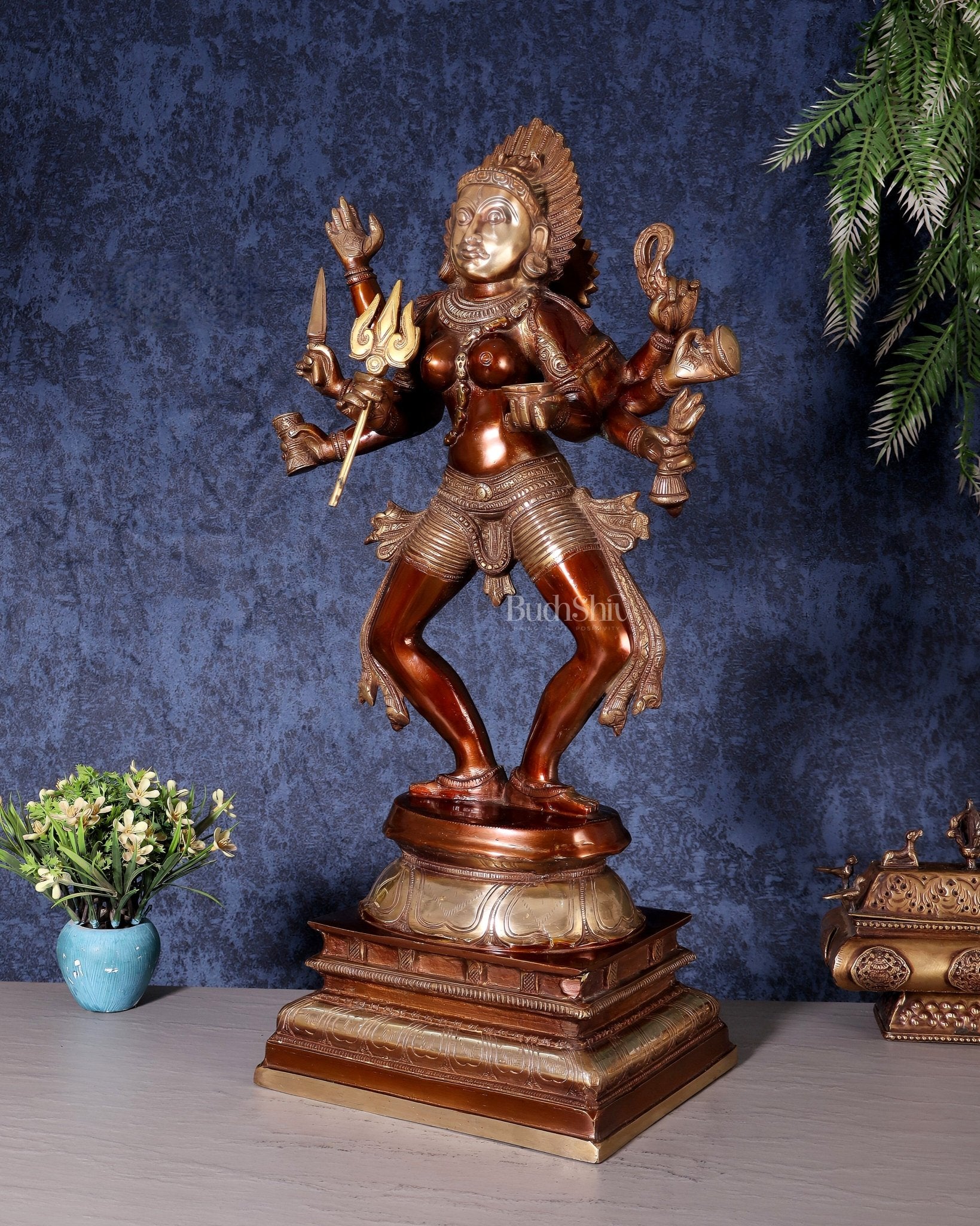 Brass Superfine Goddess Kali as Bhairavi statue 24" Dual tone - Budhshiv.com