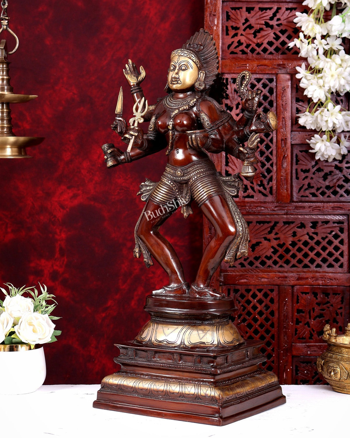 Brass Superfine Goddess Kali as Bhairavi statue 24 inch duel tone - Budhshiv.com