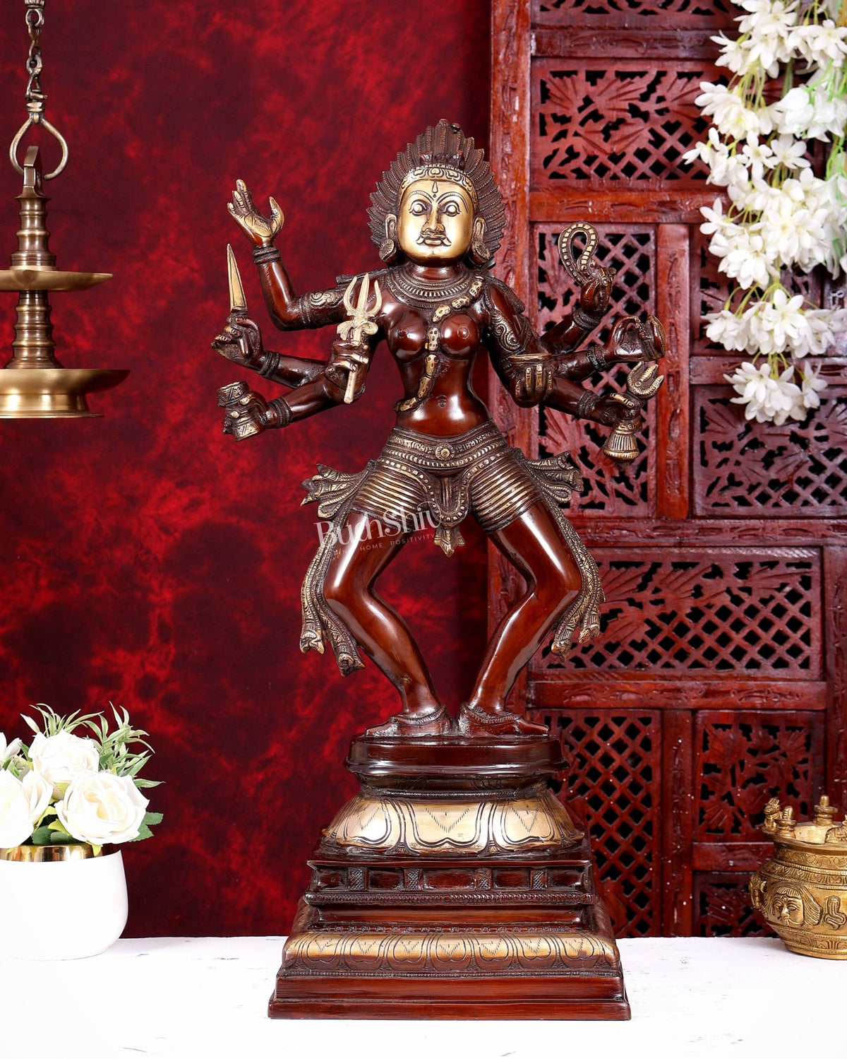 Brass Superfine Goddess Kali as Bhairavi statue 24 inch duel tone - Budhshiv.com