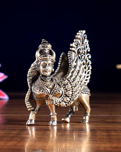 Brass Superfine Goddess Kamdhenu Miniature – Highly Detailed Auspicious Idol - Budhshiv.com