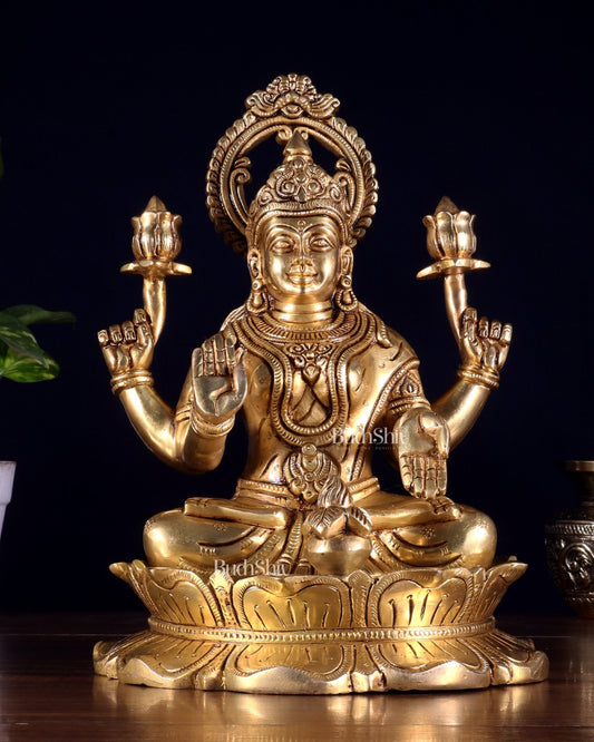 Brass Superfine Goddess Lakshmi Idol 10.5 inch - Budhshiv.com