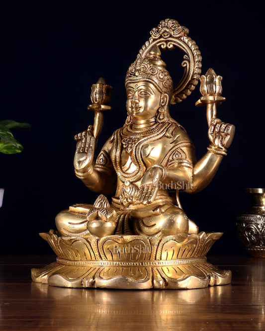 Brass Superfine Goddess Lakshmi Idol 10.5 inch - Budhshiv.com