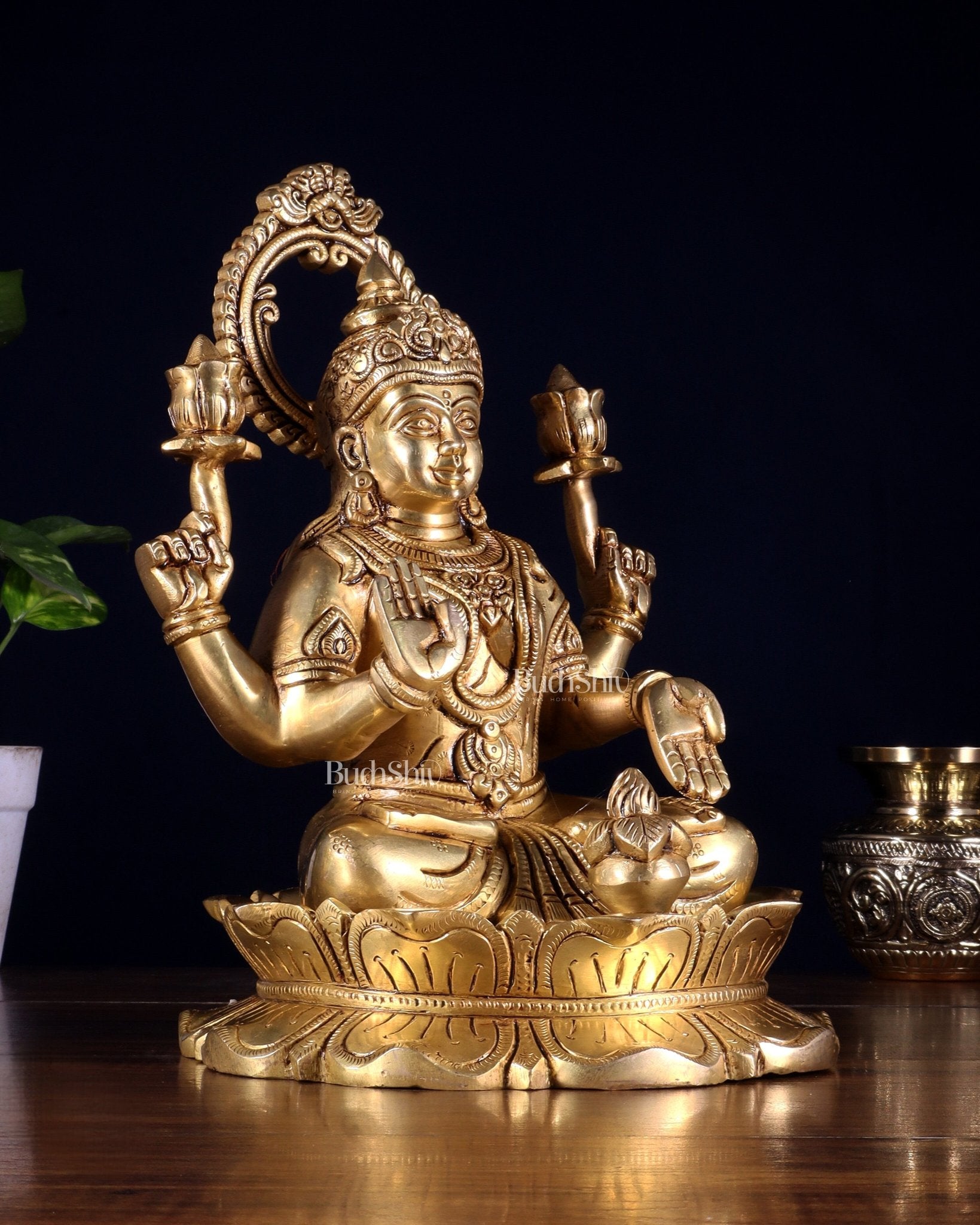 Brass Superfine Goddess Lakshmi Idol 10.5 inch - Budhshiv.com