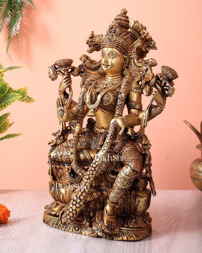 Brass Superfine Goddess Lakshmi Idol | 15 Inch antique tone - Budhshiv.com