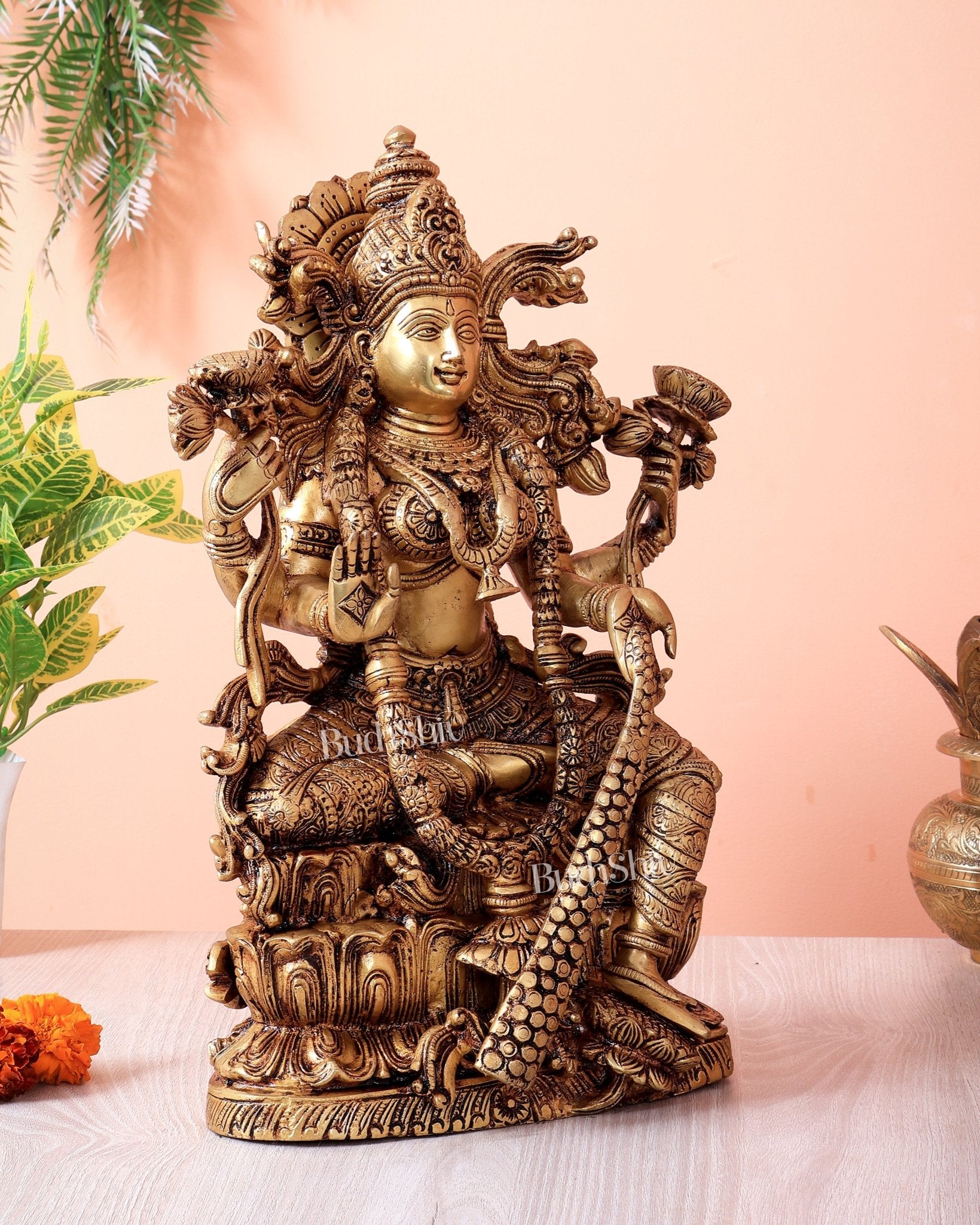 Brass Superfine Goddess Lakshmi Idol | 15 Inch antique tone - Budhshiv.com