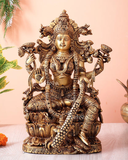 Brass Superfine Goddess Lakshmi Idol | 15 Inch antique tone - Budhshiv.com