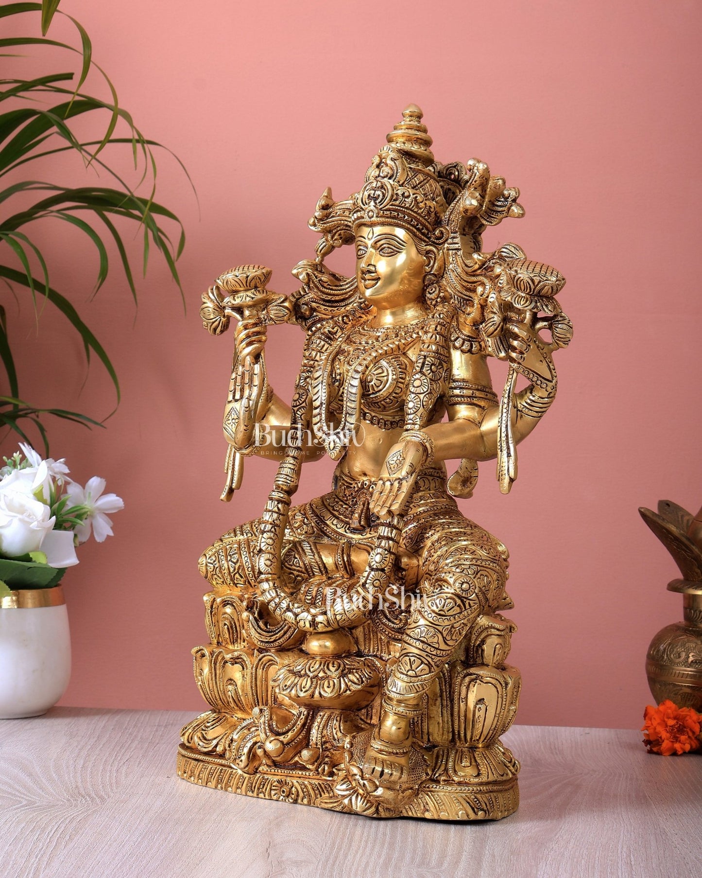 Brass Superfine Goddess Lakshmi Idol | 15 Inch Intricate carvings - Budhshiv.com