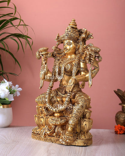 Brass Superfine Goddess Lakshmi Idol | 15 Inch Intricate carvings - Budhshiv.com