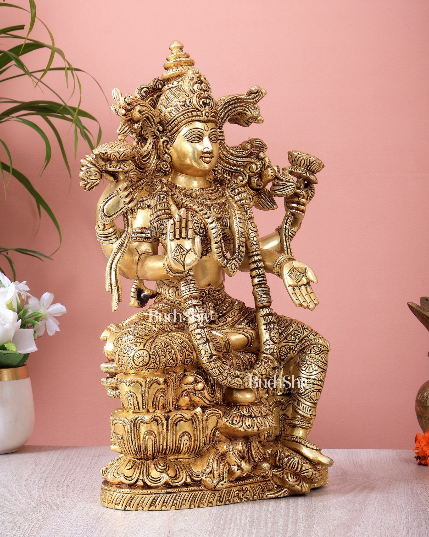 Brass Superfine Goddess Lakshmi Idol | 15 Inch Intricate carvings - Budhshiv.com