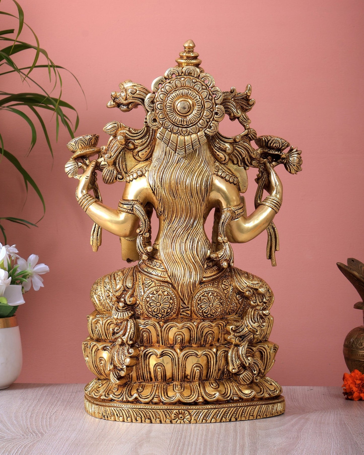 Brass Superfine Goddess Lakshmi Idol | 15 Inch Intricate carvings - Budhshiv.com