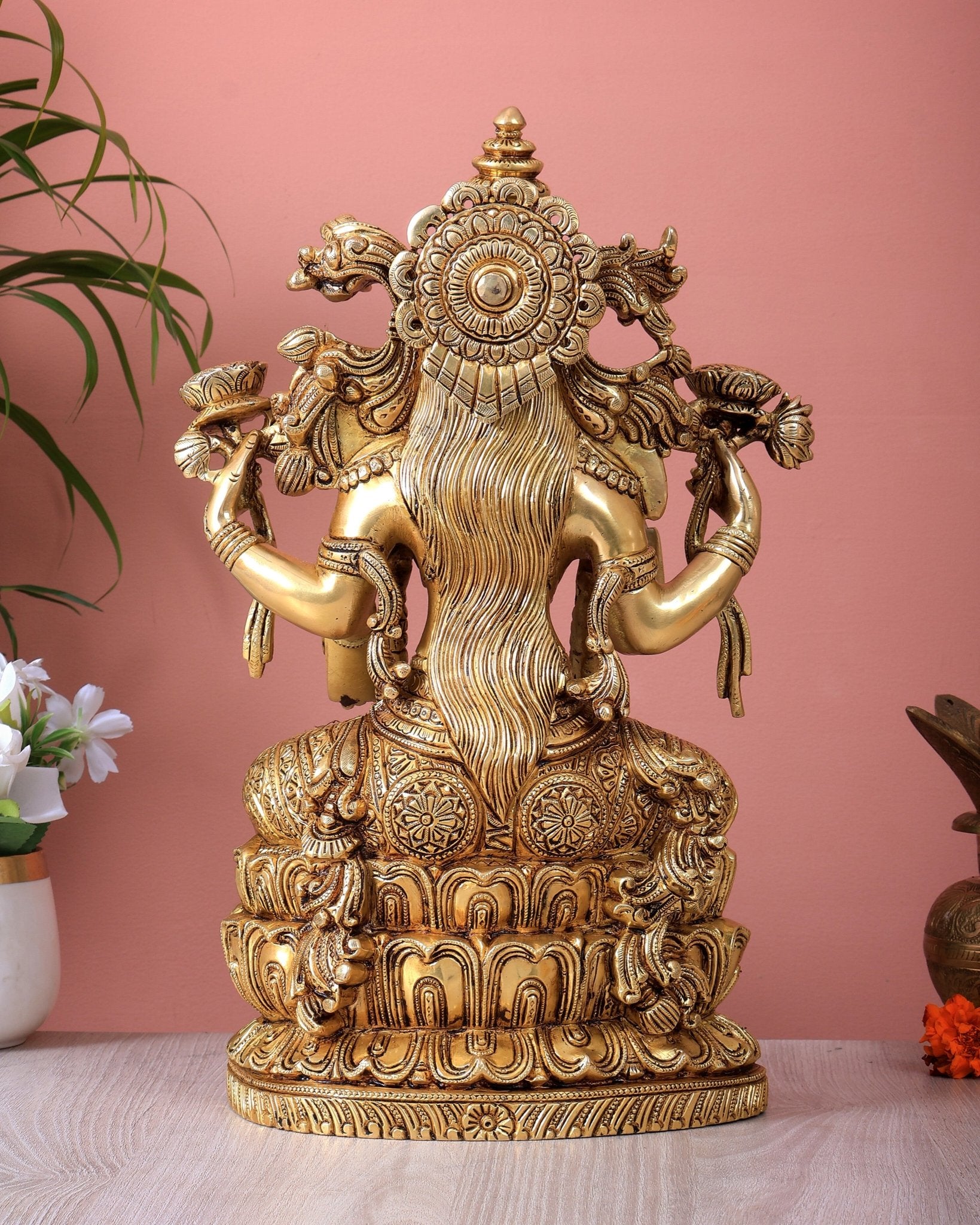 Brass Superfine Goddess Lakshmi Idol | 15 Inch Intricate carvings - Budhshiv.com