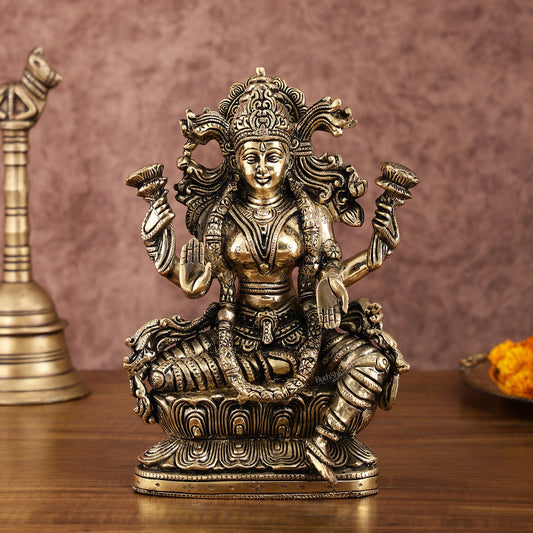 Brass Superfine Goddess Lakshmi Idol | 9 Inch Height | Enhanced Carvings - Budhshiv.com