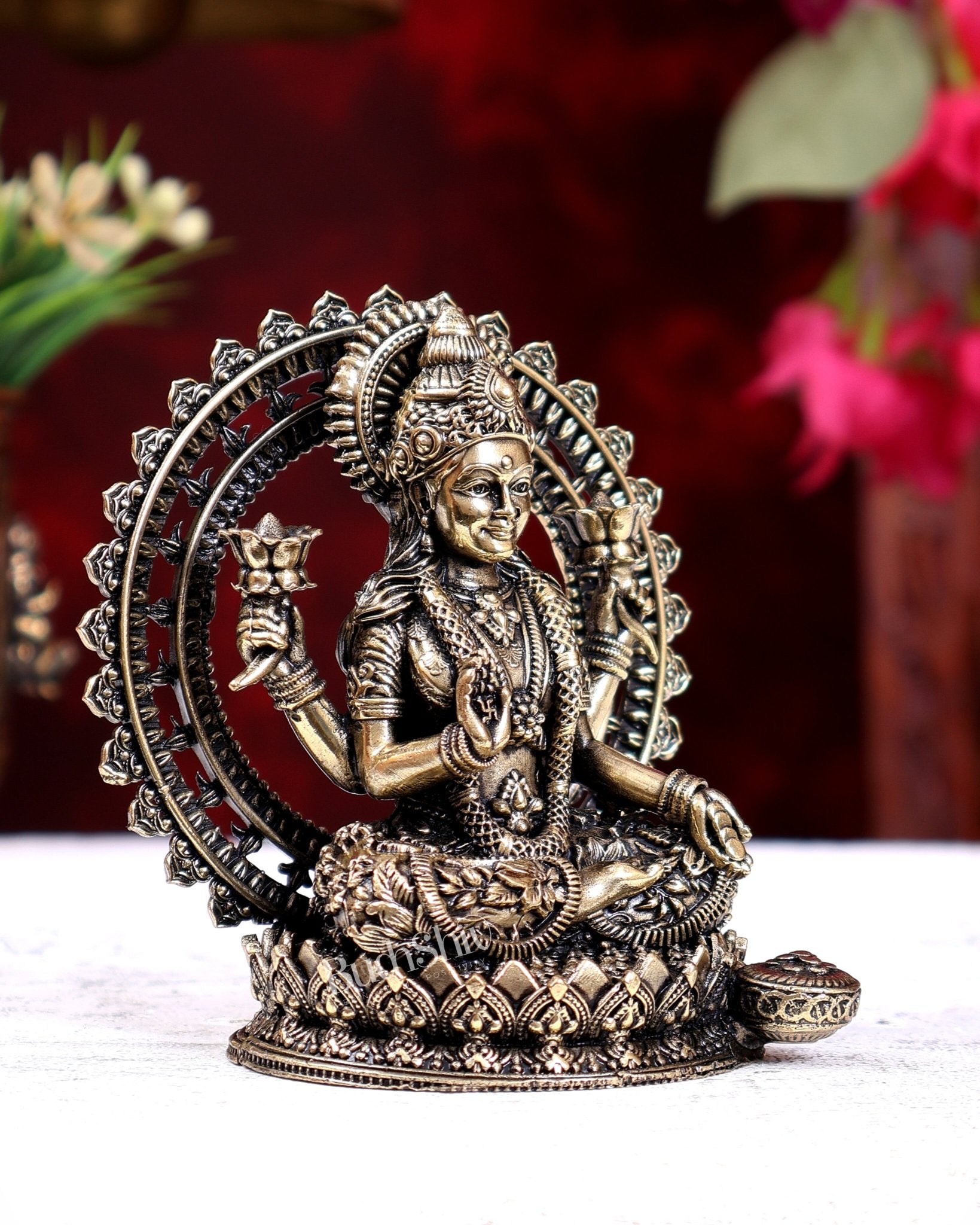 Brass Superfine Goddess Lakshmi Idol for Home Temple & Pooja 4 inch - Budhshiv.com