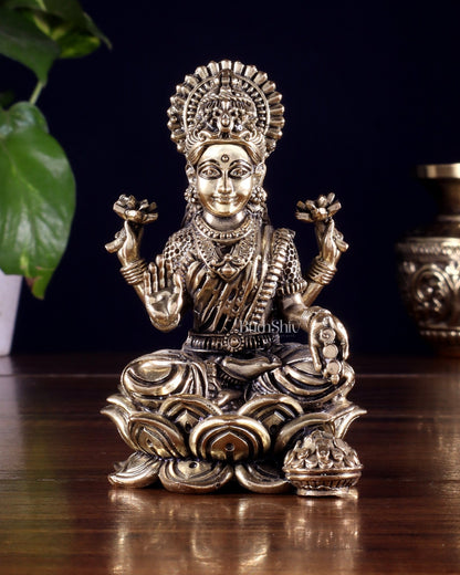 Brass Superfine Goddess Lakshmi on Lotus Idol 4 inch - Budhshiv.com