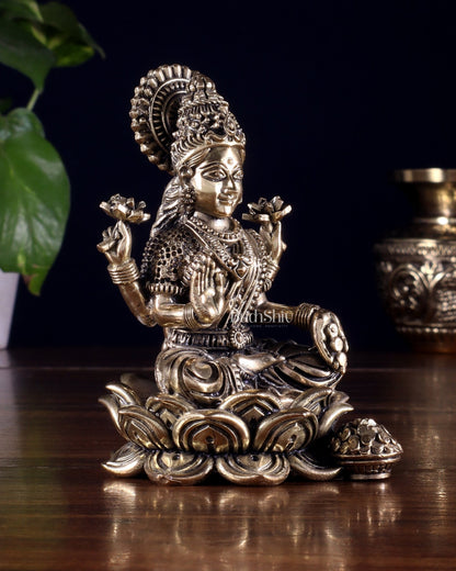 Brass Superfine Goddess Lakshmi on Lotus Idol 4 inch - Budhshiv.com