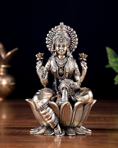 Brass Superfine Goddess Lakshmi on Lotus Idol 5 inch - Budhshiv.com