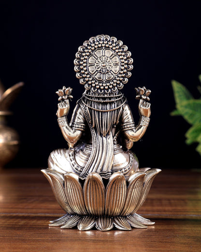 Brass Superfine Goddess Lakshmi on Lotus Idol 5 inch - Budhshiv.com