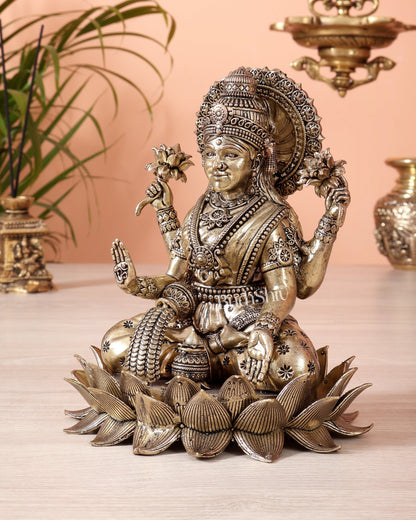 Brass Superfine Goddess Lakshmi on Lotus Idol – 6 & 7 Inch Auspicious Wealth Statue - Budhshiv.com