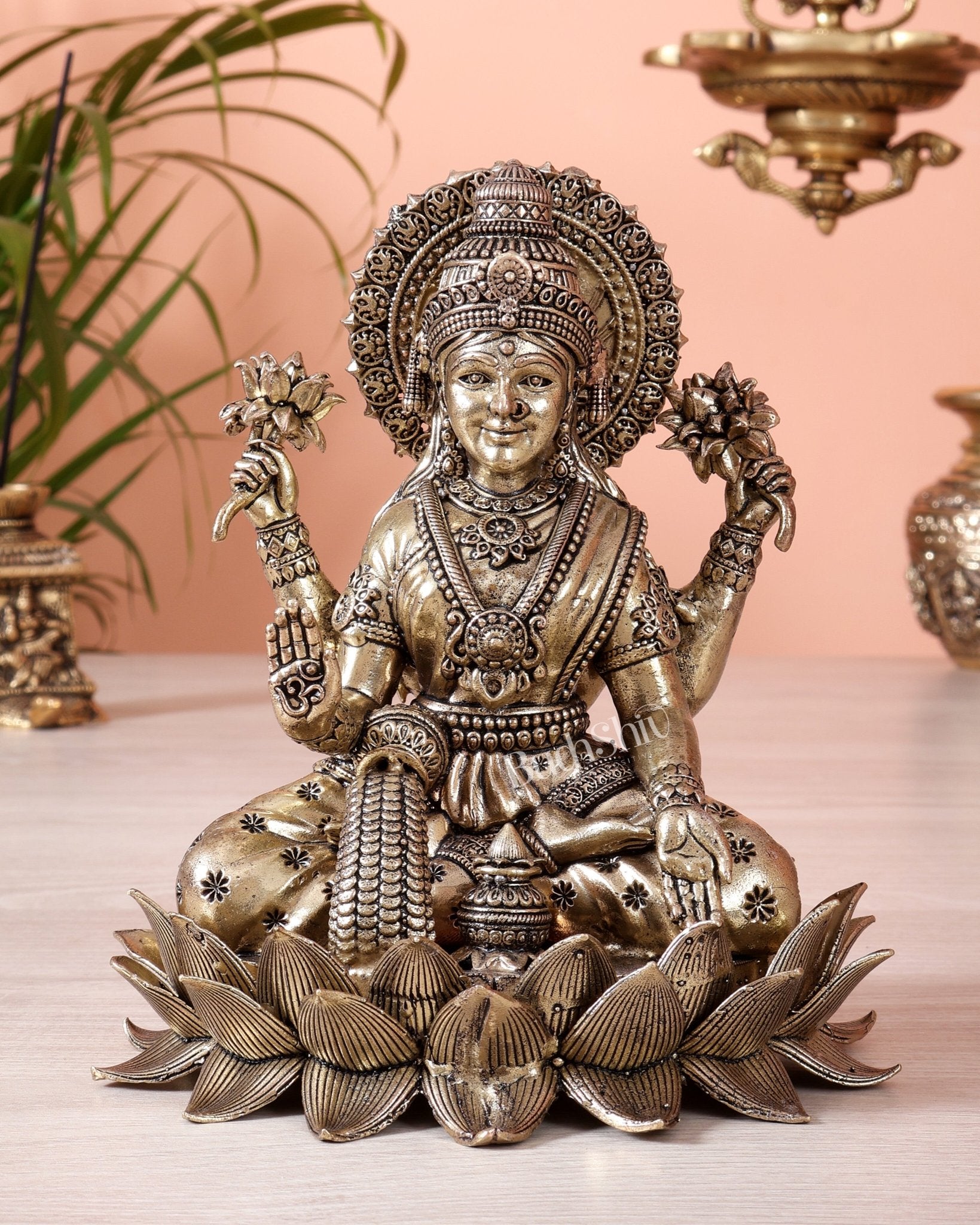 Brass Superfine Goddess Lakshmi on Lotus Idol – 6 & 7 Inch Auspicious Wealth Statue - Budhshiv.com