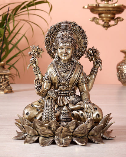 Brass Superfine Goddess Lakshmi on Lotus Idol – 6 & 7 Inch Auspicious Wealth Statue - Budhshiv.com