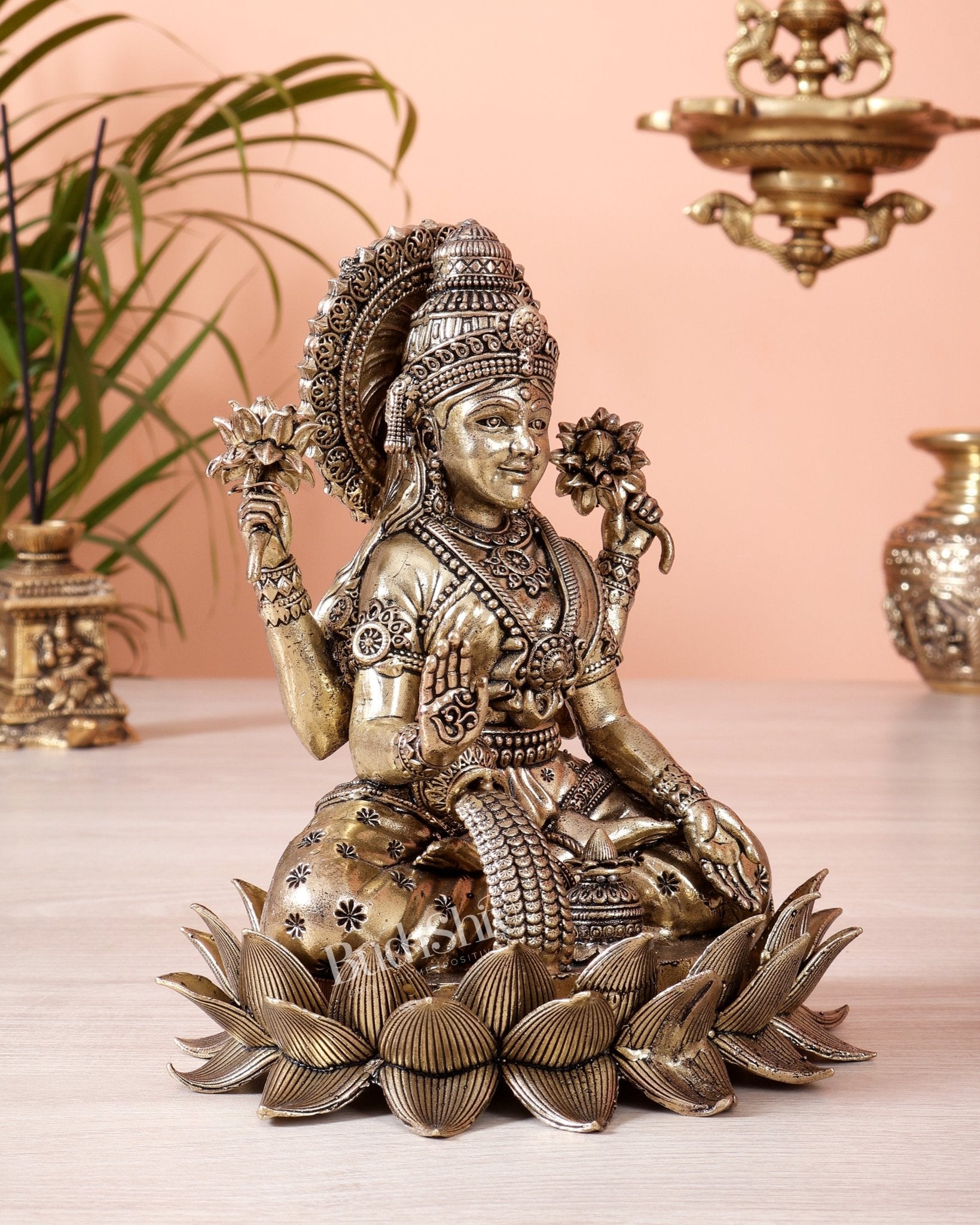 Brass Superfine Goddess Lakshmi on Lotus Idol – 6 & 7 Inch Auspicious Wealth Statue - Budhshiv.com