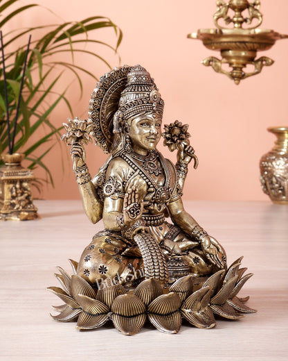 Brass Superfine Goddess Lakshmi on Lotus Idol – 6 & 7 Inch Auspicious Wealth Statue - Budhshiv.com