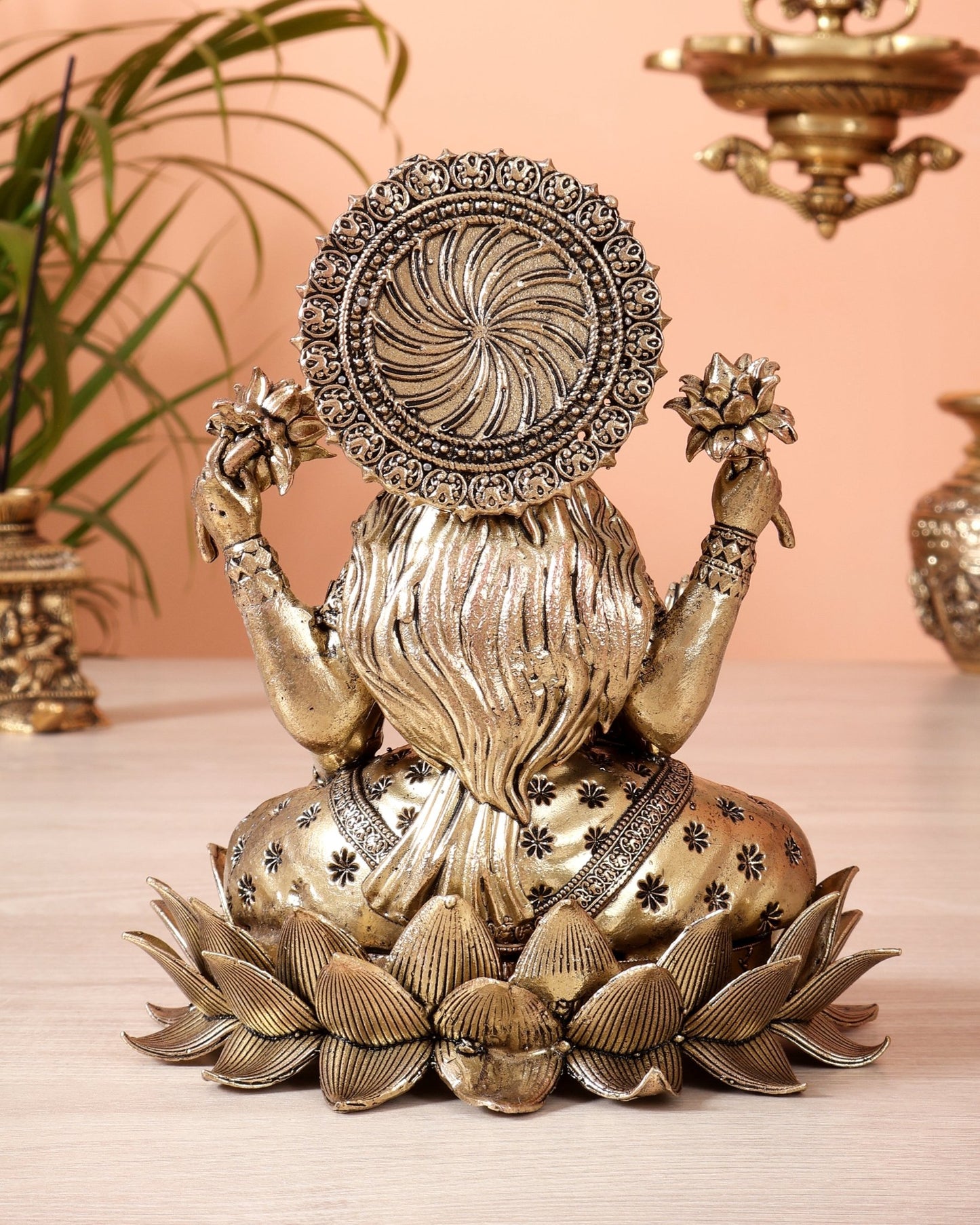 Brass Superfine Goddess Lakshmi on Lotus Idol – 6 & 7 Inch Auspicious Wealth Statue - Budhshiv.com