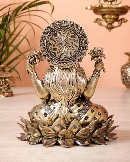 Brass Superfine Goddess Lakshmi on Lotus Idol – 6 & 7 Inch Auspicious Wealth Statue - Budhshiv.com
