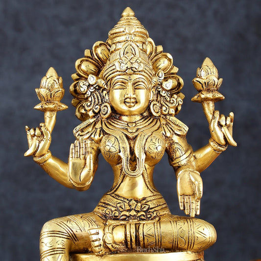 Brass Superfine Goddess Lakshmi Statue – 10.5" Height, Finely Detailed - Budhshiv.com
