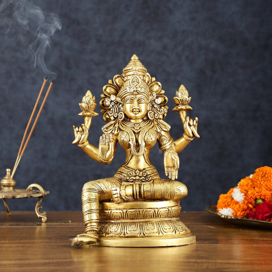 Brass Superfine Goddess Lakshmi Statue – 10.5" Height, Finely Detailed - Budhshiv.com