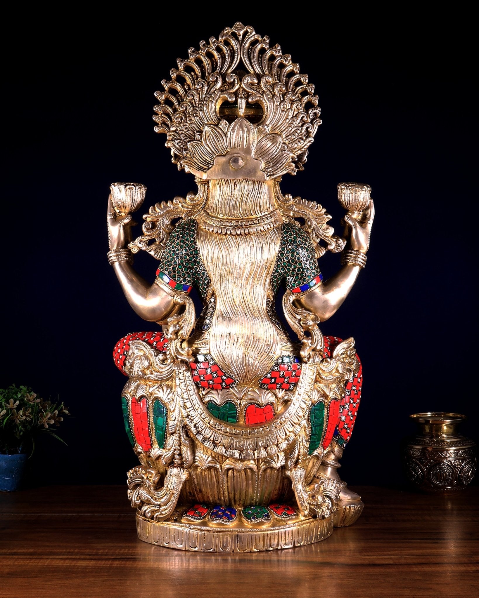 Brass Superfine Goddess Lakshmi Statue | 25 inch meenakari Stonework - Budhshiv.com