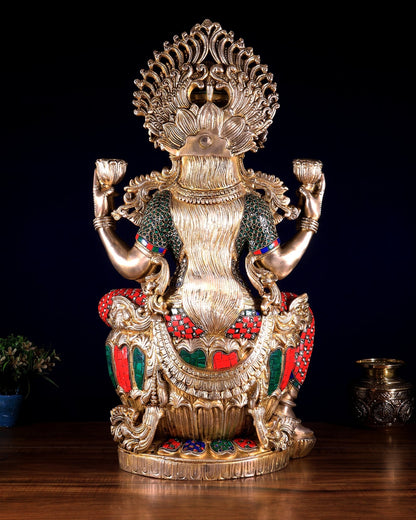 Brass Superfine Goddess Lakshmi Statue | 25 inch meenakari Stonework - Budhshiv.com
